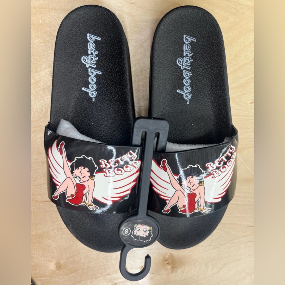 Betty Boop Black Angel Slide Sandals brand new